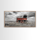Prairie Red Wagon, Old West Scene, Framed Canvas Print, Rustic Wall Decor, Western Style Art, Living Room Accent, Cowboy Nostalgia