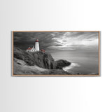 Lighthouse Ocean Storm, Coastal Cliff Light, Framed Canvas Print, Nautical Wall Art, Beach House Decor, Dramatic Sky Scene, Office Art