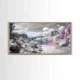 Surreal Landscape, Pink Trees, Mountain Lake, Framed Canvas Print, Fantasy Nature Art, Dreamy Decor, Bedroom Wall Art, Nature Surrealism