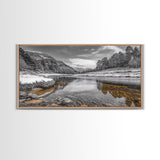 Snow River Scene, Winter Landscape, Peaceful Stream, Framed Canvas Print, Rustic Cabin Decor, Nature Wall Art, Minimalist Winter Aesthetic