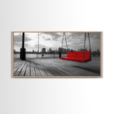 Red Swing, Skyline View, Urban Romance, Canvas Print, Cityscape Wall Art, Modern Minimalist Decor, Contemporary Bedroom Accent