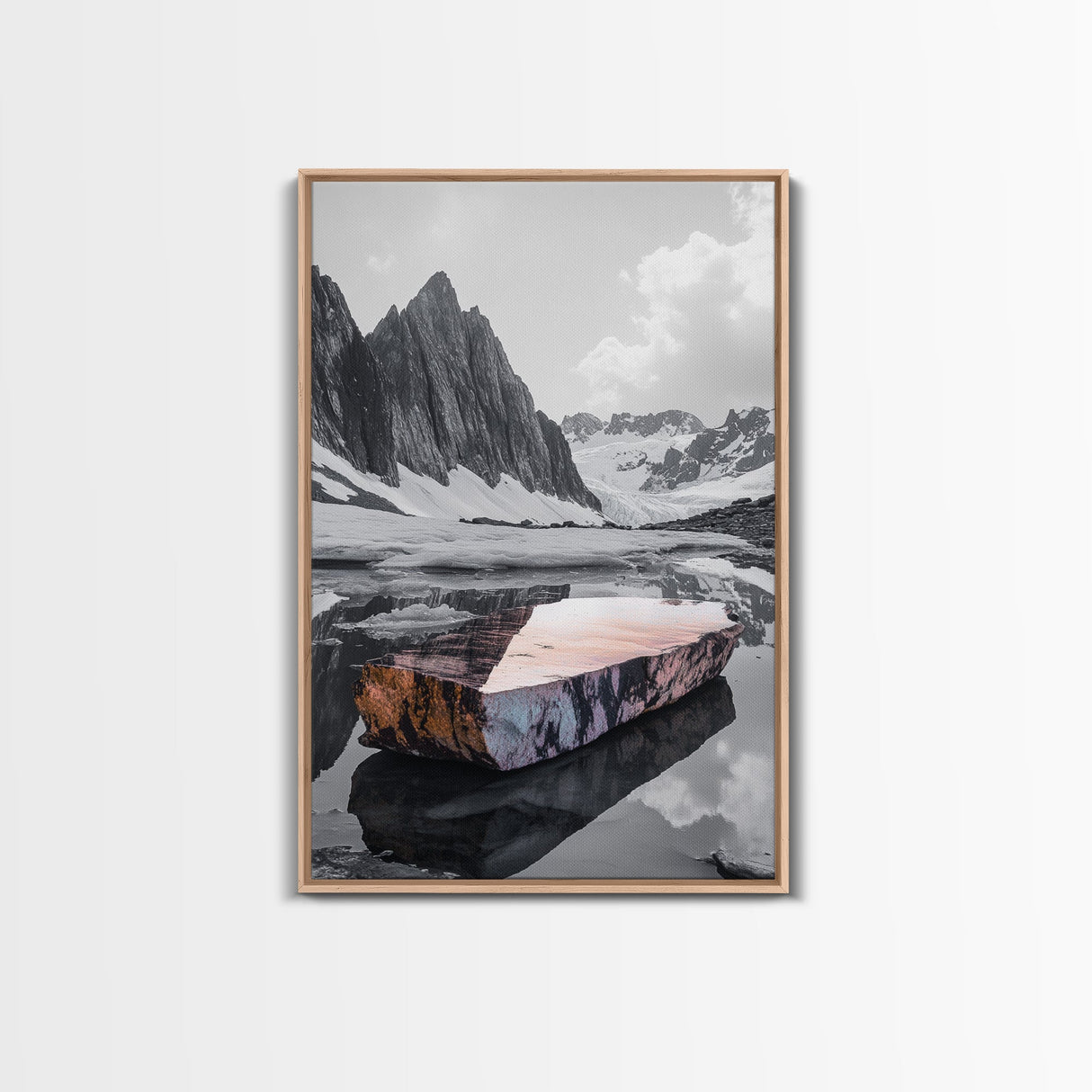 Glacial Rock, Abstract Ice Reflection, Surreal Landscape, Canvas Print, Nature Photography, Minimalist Winter Wall Art, Modern Decor