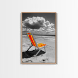 Beach Chair Alone, Tropical Vibes, Color Pop Seaside, Framed Canvas Print, Coastal Wall Art, Summer Decor, Relaxation Room Art