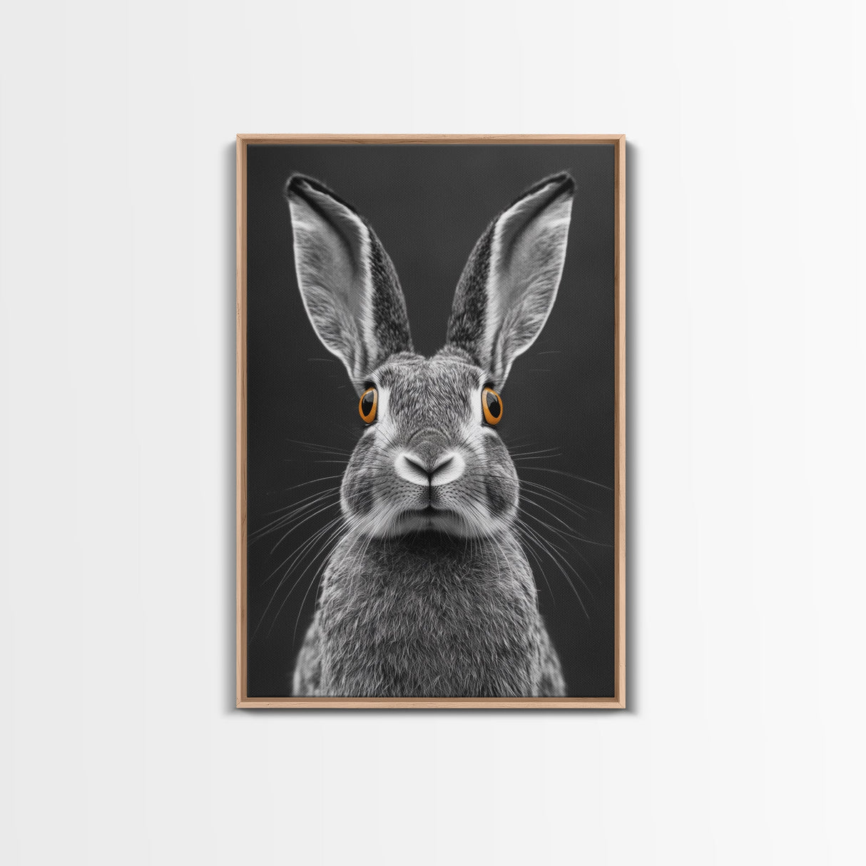 Wide Eyed Rabbit, Animal Portrait, Monochrome Humor, Framed Canvas Print, Nursery Wall Art, Whimsical Minimalist Decor, Funny Gift