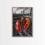 Lobster Trap, Coastal Catch, Bold Seafood, Nautical Framed Canvas Print, Kitchen Wall Art, Coastal New England Decor, Lobster Boho Art