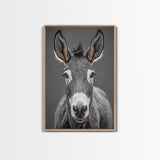 Donkey Close-Up, Rustic Farm Animal, Black and White Portrait, Canvas Print, Farmhouse Kitchen Art, Country Animal Wall Decor