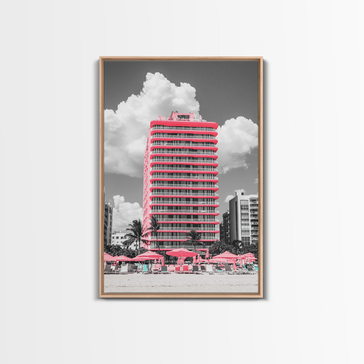 Pink Hotel, Miami Vibes, Summer Retro, Beach Scene, Canvas Print, Pop Art Aesthetic, Living Room Wall Art, Vacation Style