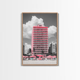 Pink Hotel, Miami Vibes, Summer Retro, Beach Scene, Canvas Print, Pop Art Aesthetic, Living Room Wall Art, Vacation Style