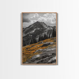 Mountain Peak, Alpine Landscape, Autumn Meadow, Framed Canvas Print, Fall Wall Art, Rustic Cabin Decor, Nature Photography, Living Room