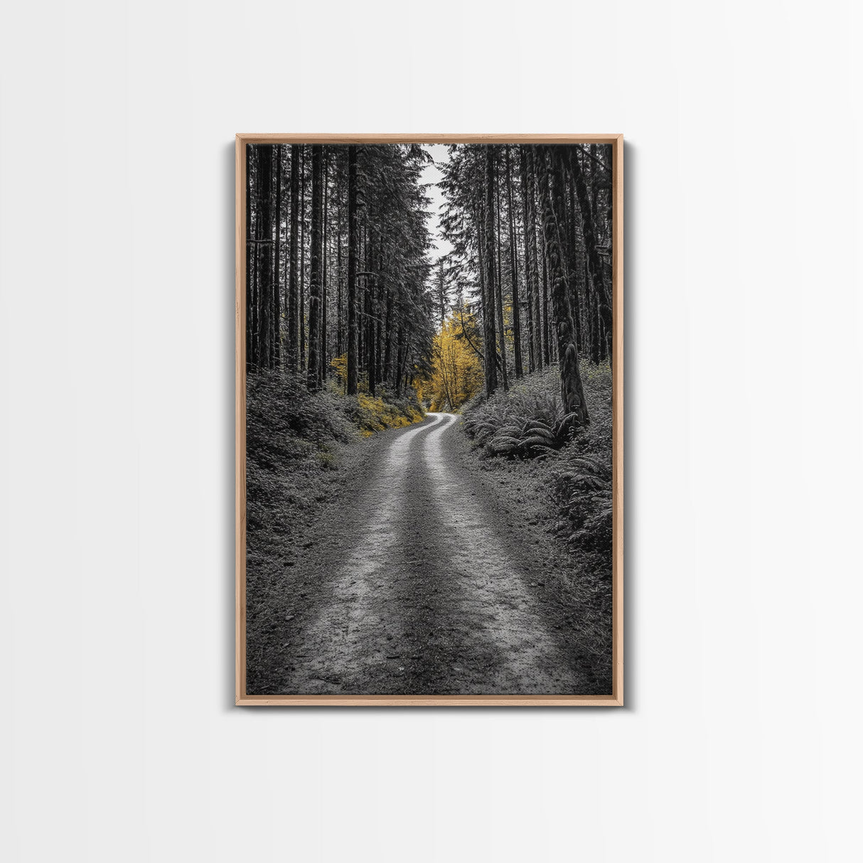 Forest Path, Yellow Trees, Autumn Trail, Framed Canvas Print, Fall Wall Art, Woodland Nature Decor, Cozy Home Accent, Entryway Artwork