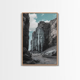 Canyon Rocks, Earth Tones, Cliff Path, Scenic Sky, Framed Canvas Print modern rustic art, desert wall decor, hallway landscape canvas