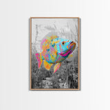 Neon Fish, Color Splash, Bright Animal, Vibrant Water, Framed Canvas Print psychedelic aquatic art, kids room fish wall decor, animal print