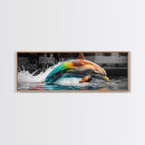 Color Splash Dolphin, Ocean Leap, Vibrant Marine, Joyful Moment — Canvas Print, Bathroom Decor, Beach House Wall Art, Pop Art Style