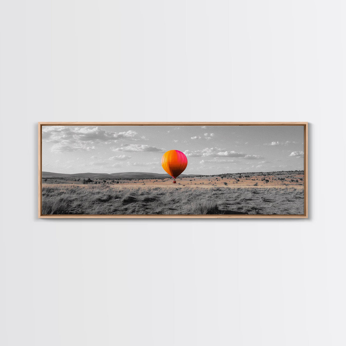 Hot Air Balloon, Colorful Sky, Open Field, Adventure Art, Framed Canvas Print, Whimsical Decor, Playroom Wall Art, Travel Theme