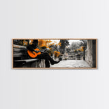 Spanish Guitar, Rustic Music Scene, Autumn Colors, Framed Canvas Print, Fall Wall Art, Living Room Decor, Folk Art, Warm Rustic Charm