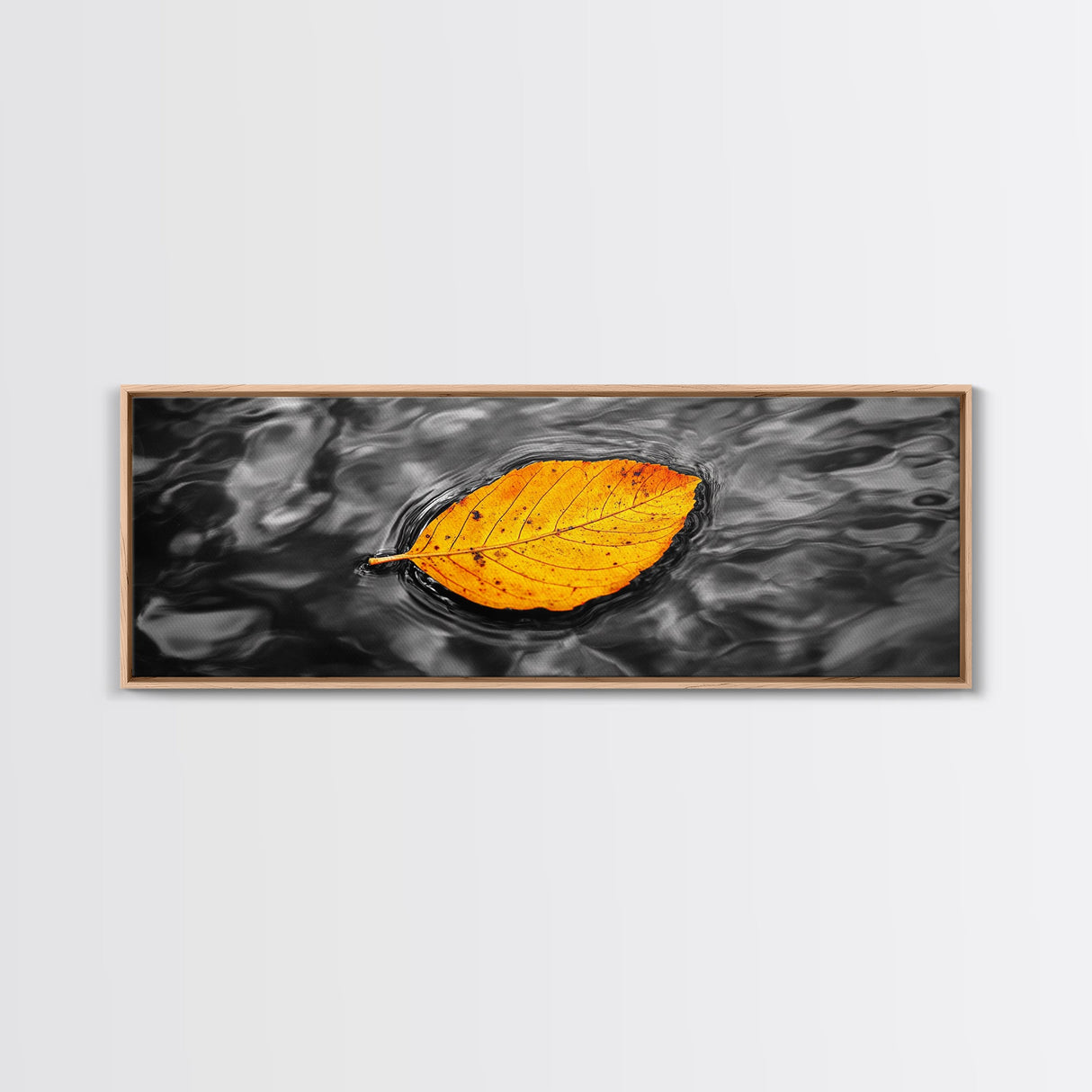 Floating Autumn Leaf, Orange Leaf on Water, Framed Canvas Print, Fall Bathroom Wall Art, Nature Closeup Photography, Minimalist Decor