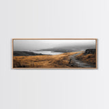 Coastal Cliff Path, Golden Grasses by Sea, Canvas Print, Autumn Hiking Scene, Misty Nature Wall Art, Hallway Landscape Photography