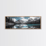 Snowy Mountain Lake, Blue Reflection Peaks, Alpine Serenity Scene, Framed Canvas Print, Nature Photography, Bedroom Wall Art