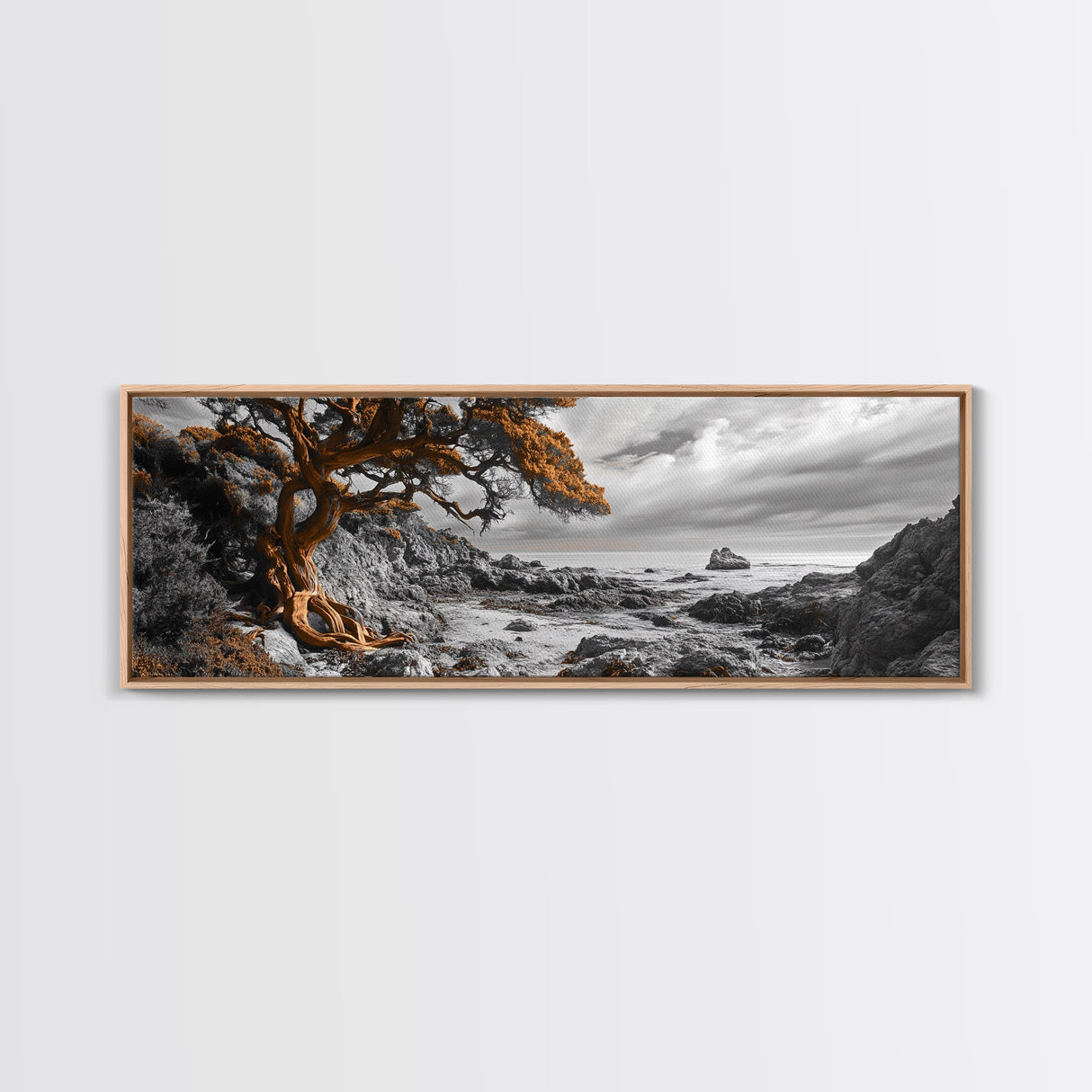 Twisted Tree, Rugged Coast, Autumn Forest, Framed Canvas Print, fall wall art, rustic nature print, living room decor, woodland landscape