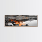 Orange Reflection Lake, Rocky Shoreline, Autumn Forest View, Canvas Print, Nature Photography, Rustic Wall Art, Cabin Living Room Decor