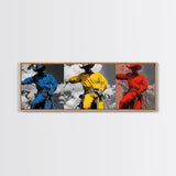 Cowboy Pop Art, Red Yellow Blue Trio, Western Rodeo Style, Framed Canvas Print, Bold Color Wall Art, Man Cave Decor, Modern Western Art