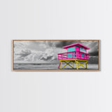 Miami Lifeguard Tower, Vibrant Beach Hut, Pink Yellow Blue, Canvas Print, Coastal Pop Art, Teen Room Decor, Colorful Summer Wall Art