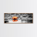 Tranquil Lotus, Zen Water, Orange Glow, Reflective Serenity, Framed Canvas Print, Bedroom Wall Art, Spa Decor, Boho Style, Meditation Vibe