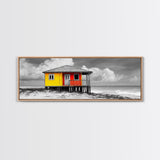 Yellow Cabin, Seaside Shack, Color Pop, Coastal Vibes, Framed Canvas Print, Beach House Wall Art, Bold Nautical Decoretic