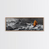 Lone Golden Tree, Snowy Mountains, Dramatic Sky, Canvas Print, Winter Wall Art, Moody Landscape, Minimalist Home Decor