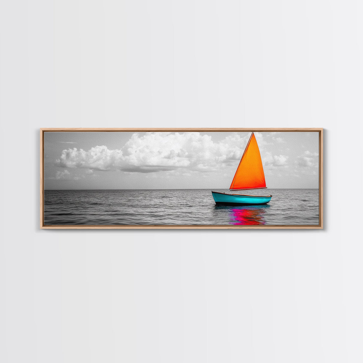 Sailboat Art, Bright Sail, Ocean Calm, Nautical Theme, Framed Canvas Print, Beach Wall Art, Coastal Decor, Minimalist Living Room Art
