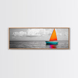 Sailboat Art, Bright Sail, Ocean Calm, Nautical Theme, Framed Canvas Print, Beach Wall Art, Coastal Decor, Minimalist Living Room Art