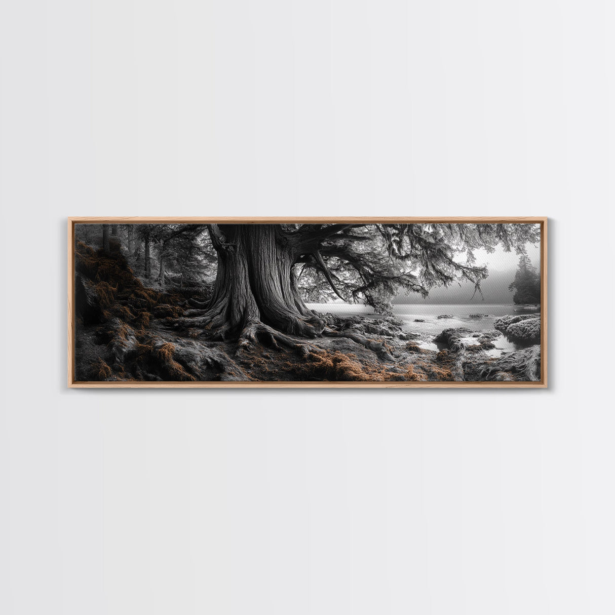 Ancient Tree, Forest Roots, Coastal Woods, Mystical Scene, Framed Canvas Print, Nature Wall Art, Woodland Decor, Moody Living Room Art