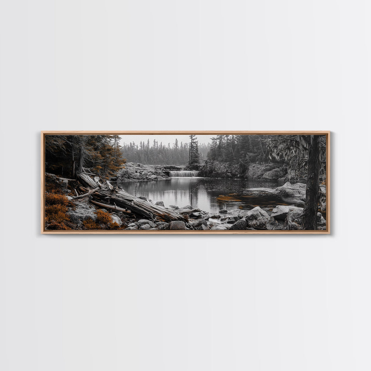 Waterfall Serenity, Autumn Forest Print, Tranquil Landscape, Framed Canvas Print, Nature Lover Gift, Cozy Living Room or Office Decor