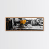 Yellow Metal Lever, Industrial Machine Detail, Workshop Photography, Gritty Rustic Vibe, Canvas Print, Garage Wall Art, Urban Loft Decor