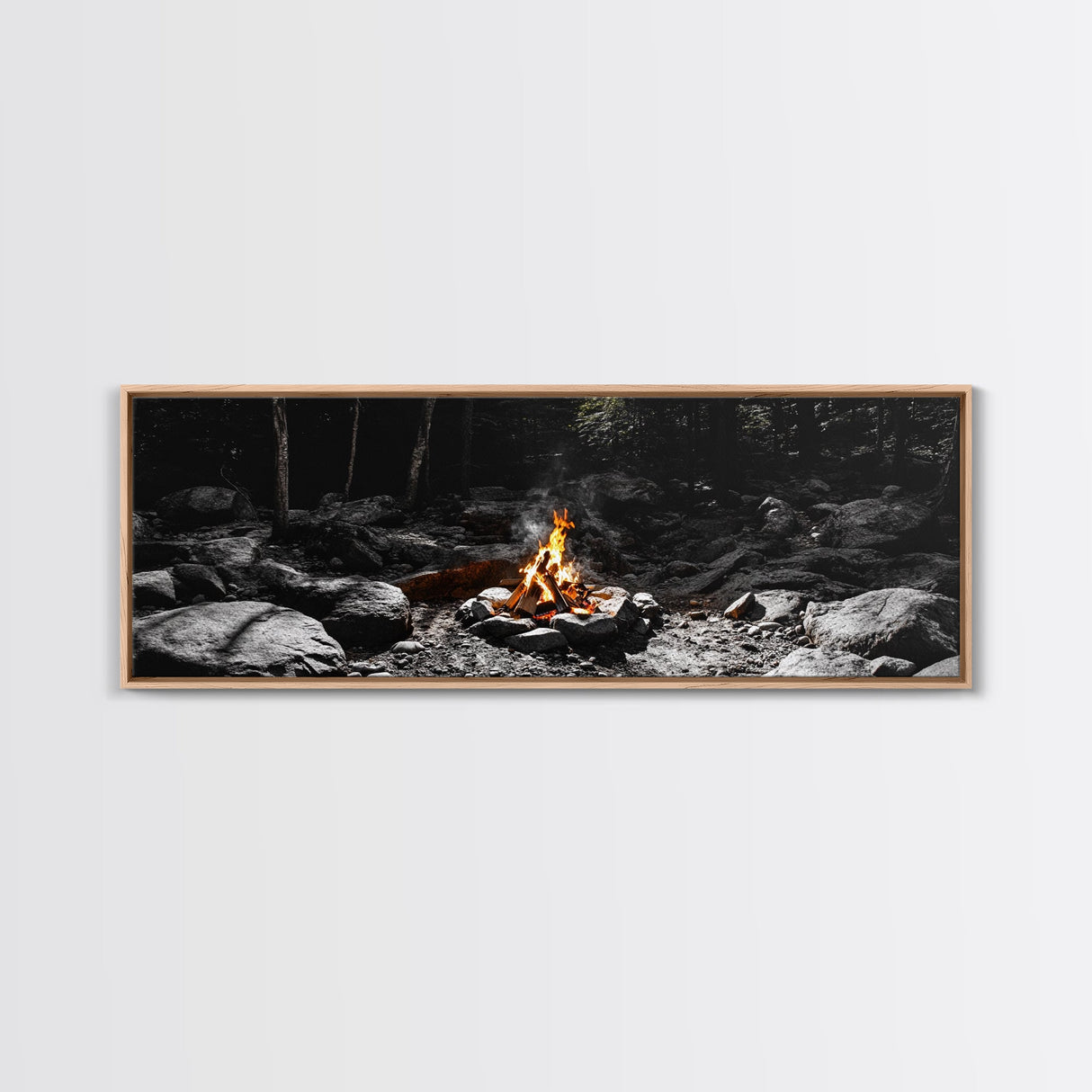 Stone Circle, Night Fire, Forest Blaze, Cozy Gathering, Canvas Print, Wilderness Wall Art, Fall Camping Decor, Rustic Cabin Style
