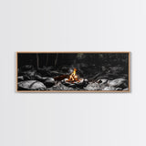 Stone Circle, Night Fire, Forest Blaze, Cozy Gathering, Canvas Print, Wilderness Wall Art, Fall Camping Decor, Rustic Cabin Style