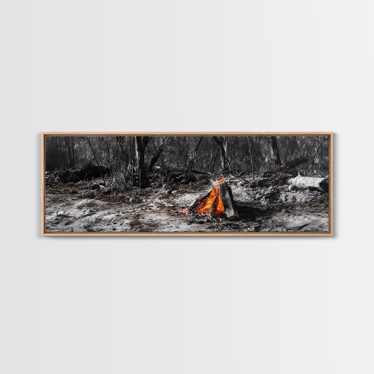 Ember Campfire, Twilight Glow, Nature Heat, Forest Shadows, Framed Canvas Print, Outdoor Wall Art, Fall Rustic Decor, Adventure Accent