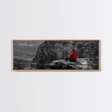 Grand Canyon, Meditation Art, Red Jacket, Adventure Scene, Framed Canvas Print, Hiking Wall Art, Man Cave Decor, Minimalist Landscape