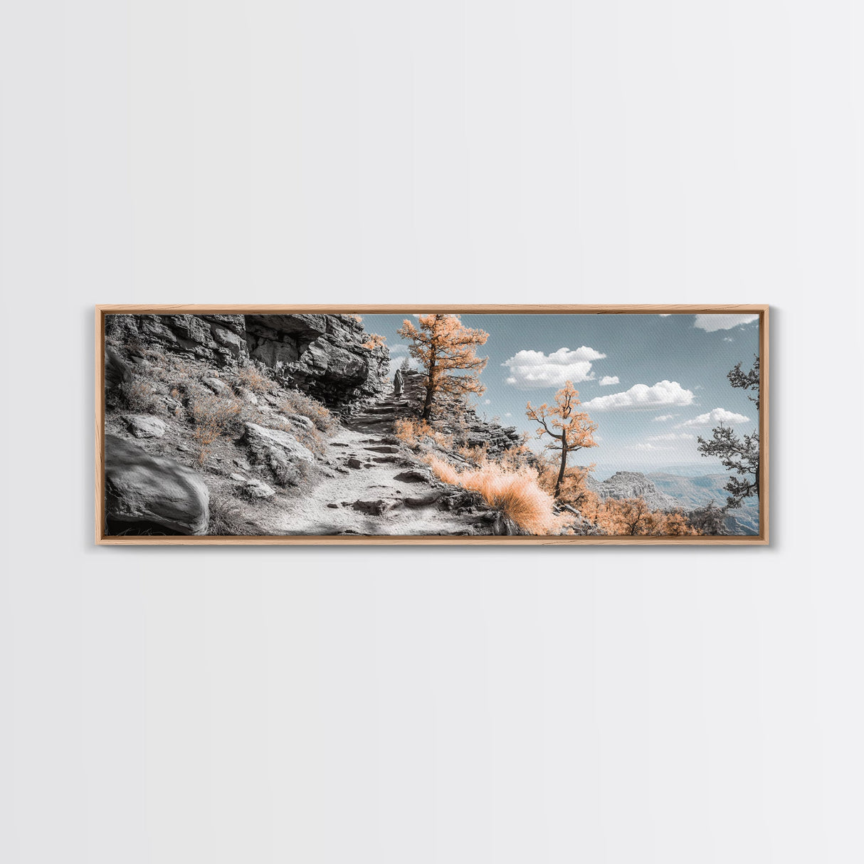 Canyon Hike, Autumn Pathway, Orange Foliage, Rocky Trail, Framed Canvas Print, Nature Adventure Wall Art, Boho Fall Home Decor