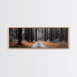 Redwood Forest Path, Serene Nature Trail, Autumn Ground Cover, Framed Canvas Print, Fall Wall Art, Rustic Home Decor, Woodland Scene