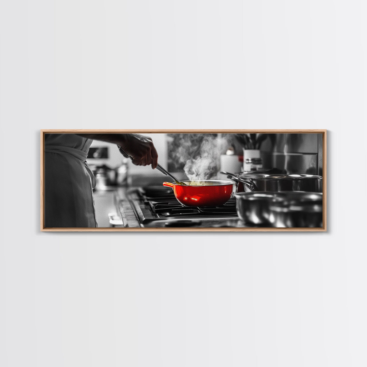 Red Cooking Pot, Steamy Kitchen Scene, Culinary Art Moment, Framed Canvas Print, Kitchen Wall Art, Modern Home Decor, Foodie Gift