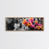 Neon Coral Closeup, Vibrant Underwater Detail, Oceanic Texture Wall Art, Framed Canvas Print, Bathroom Decor, Coastal Modern Style