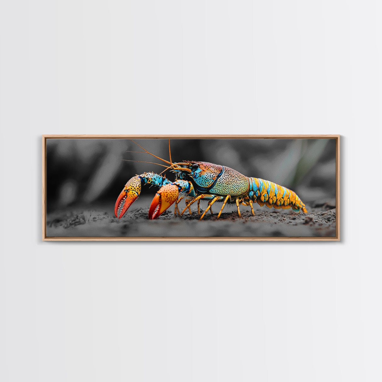 Rainbow Lobster Macro, Exotic Crustacean Art, Vivid Ocean Creature, Framed Canvas Print, Kitchen Wall Art, Coastal Nature Decor