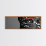 Eyes Closeup, Blue Eyes, Patterned Veil, Mysterious Portrait, Framed Canvas Print, Boho Bedroom Wall Art, Modern Glam Decor