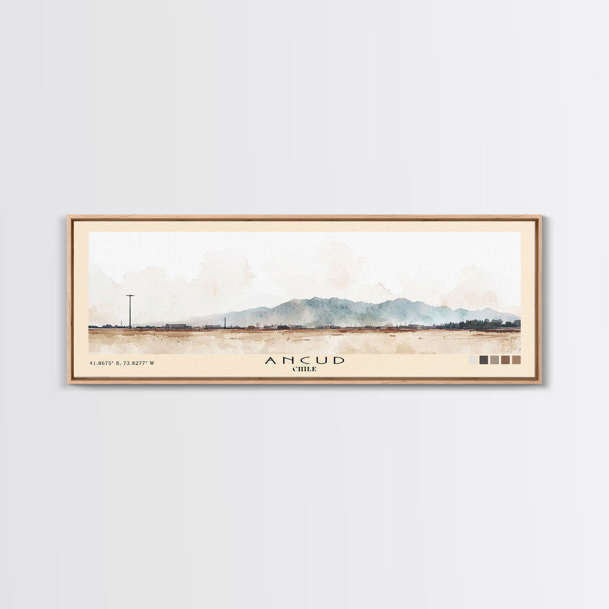 Ancud, Chile Watercolor Print, Vacation Gift, Chile Wall Art, Beach Painting, Beach Decor, Large Wall Art, Wood Frame Art