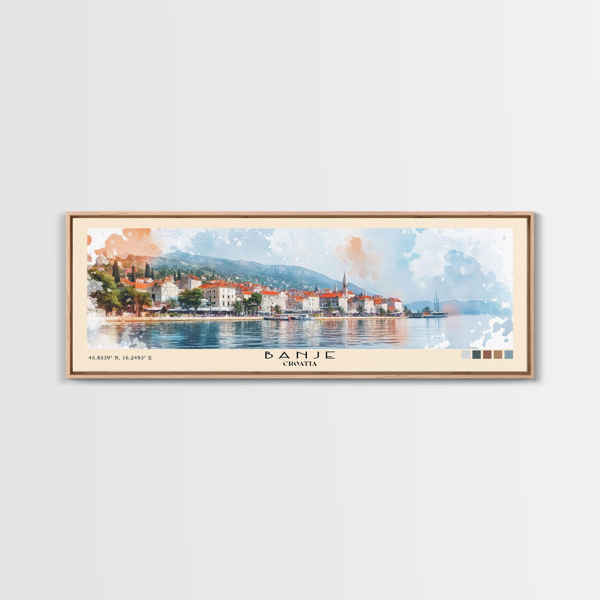Banje, Croatia Watercolor Print, Vacation Gift, Croatia Wall Art, Beach Painting, Beach Decor, Large Wall Art, Wood Frame Art