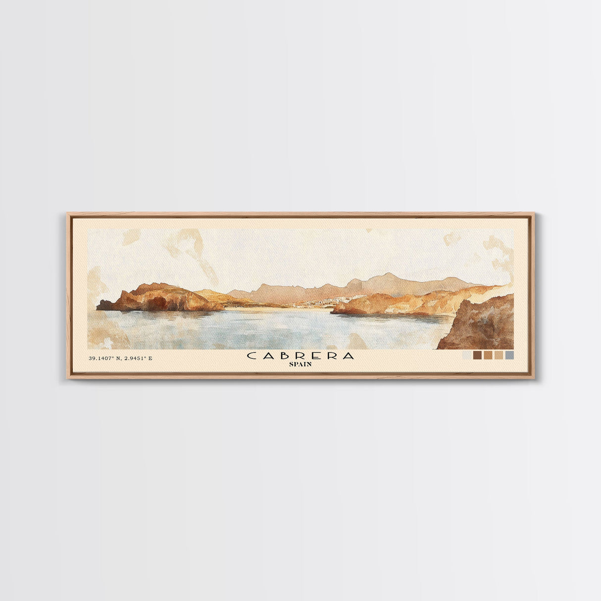 Cabrera, Spain Watercolor Beach Print, Vacation Gift, Spain Wall Art, Framed Canvas Print, Framed Beach Painting