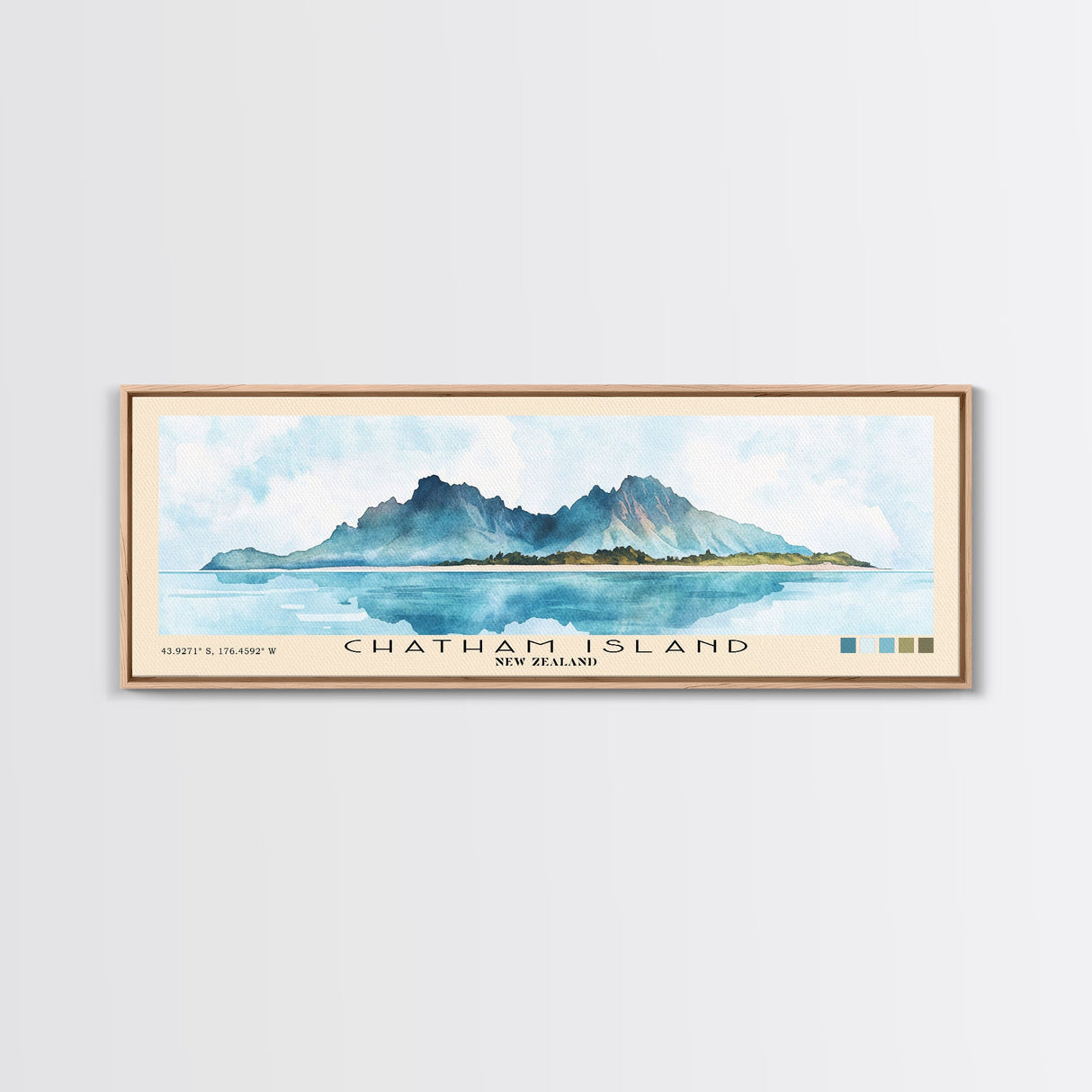 Chatham Island, New Zealand Watercolor Print, Vacation Gift, New Zealand Wall Art, Beach Painting, Beach Decor, Large Wall Art, Wood Frame Art