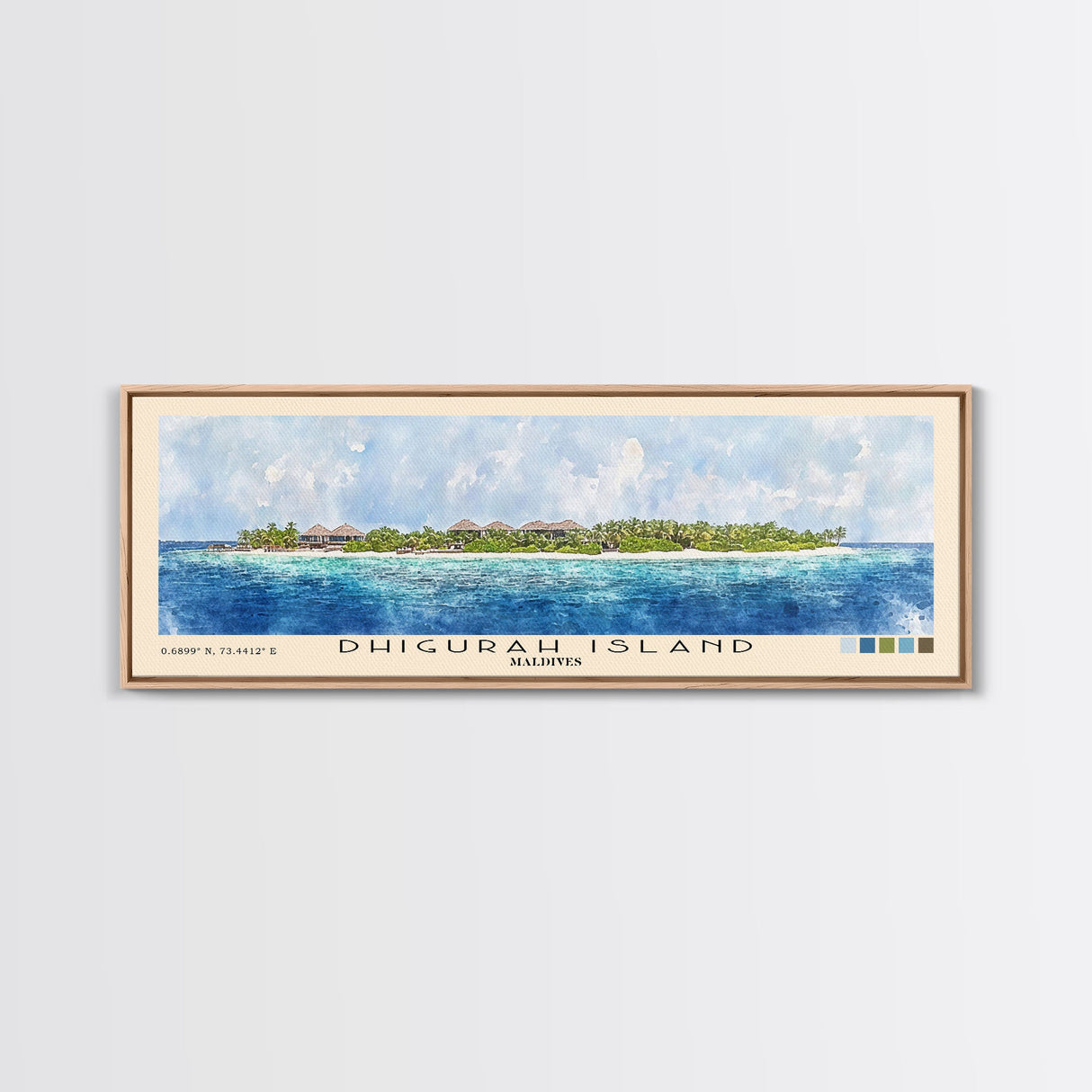 Dhigurah Island, Maldives Watercolor Print, Vacation Gift, Maldives Wall Art, Beach Painting, Beach Decor, Large Wall Art, Wood Frame Art