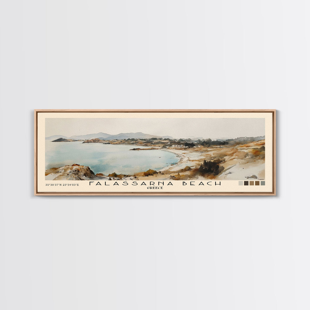 Falassarna Beach, Greece Watercolor Print, Vacation Gift, Greece Wall Art, Beach Painting, Beach Decor, Large Wall Art, Wood Frame Art